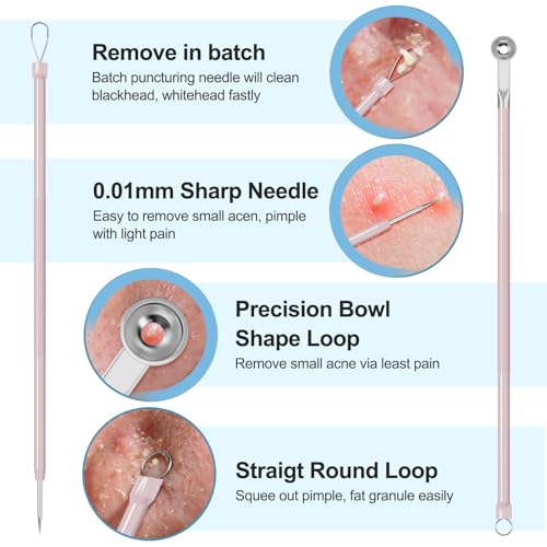 Pimple Popper Tool Kit Blackhead Remover Tools (5 Piece Kit), Professional Stainless Black Head Remover for face, Risk Free Treatment Pimple Extractor with Tweezers