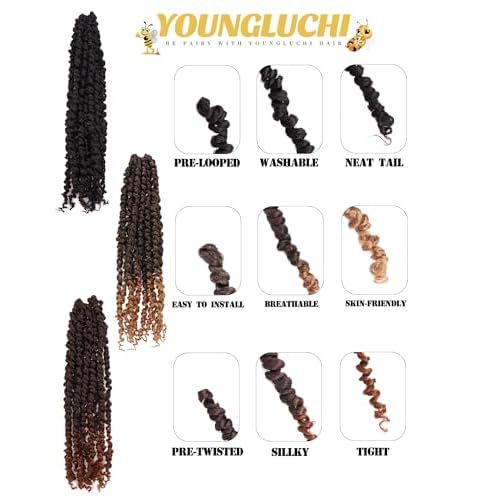 14 Inch 8 Packs Passion Twist Crochet Hair Pre looped-Mixed Color Combo Pack(6 packs 1B+ 1 pack T1B/27+1 pack T1B/30)Pre-twisted Pre Looped Soft & Bouncy Synthetic Braided Hair Extensions (1B+T27+T30)