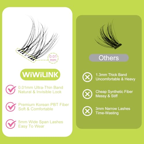Lash Clusters Kit Natural Venus Cluster Eyelash Extensions Kit 8-16mm Wispy Eyelash Clusters D-curly Individual Eye Lashes Thin Invisible Band DIY Lash Extension Kit G02 by WiWiLINK