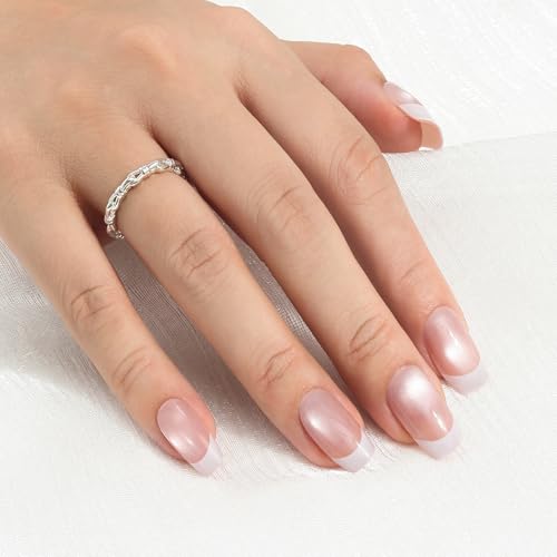 Press on Nails Short Square, Nude Pink French Tip Nail Press ons with Shimmer, Salon-quality 30Pcs Stick on Nails Kit, Reusable False Nails for Women (L2270)