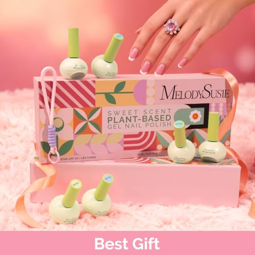 MelodySusie Sweet-Scent Plant-Based 6 Colors Gel Nail Polishes, Crimberry Spark, Unique 16.5ml Tilt-and-Stand Bottle for Easy Gel Access, TPO & HEMA Free, Gift Box with Mauve Plum Cherry Burgundy Red