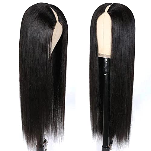 Straight V Part Wigs Human Hair Upgrade U Part Human Hair Wigs for Women Glueless Full Head Clip In Half Wig Natural Color 24inch