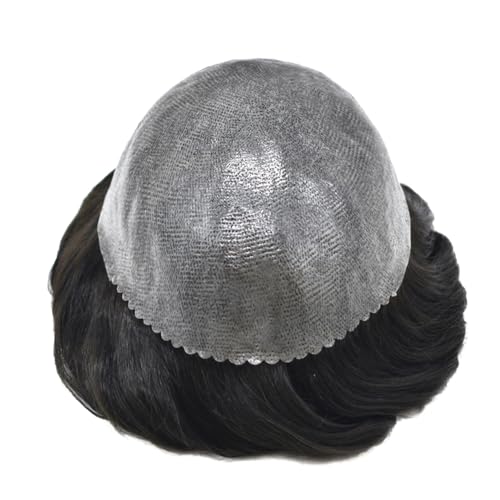RESHE Toupee For Men Hair Pieces Real Human Hair Mens Toupee Hair Replacement System Poly Skin Hair Piece For Men 0.12mm Grey Ash Blond Black Brown Protesis Capilar Para Hombre8x10-1B# OFF BLACK