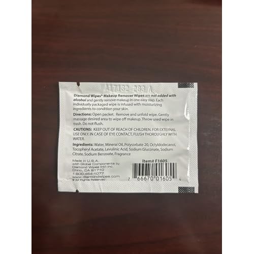 Diamond Wipes Face Cleansing and Waterproof Makeup Remover Wipes, Case of 500 Wipes, Alcohol Free Wipes with Vitamin E