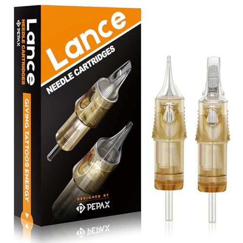PEPAX Lance Tattoo Cartridge Needle 1223CML - 20Pcs Tattoo Needles Cartridge #12 Standard 23 Curved Magnum Tattoo Cartridges Diameter 0.35mm Long Taper 5.0mm Membrane Makeup Tattoo Machines