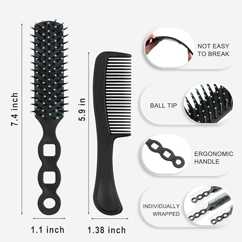 Hair Brush and Comb Set, 100 Pcs Bulk for Homeless Individually Wrapped, Lightweight Hair Brush and Comb for Women Kids Hotel Travel (Black)