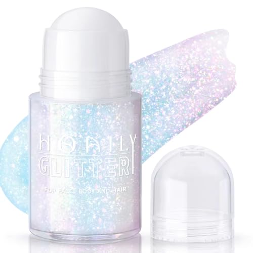 Roll-on Holographic Body Glitter Gel for Face Hair, Chameleon Color Changing Glitter Gel Under Light, Chunky Mermaid Sequins Festival Party Rave Accessories Shimmer Makeup (8# Sparkling Pink)