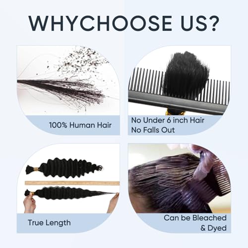 Brown Human Braiding Hair for Boho Braids,150g 24 Inch 6 Bundles # 30 Deep Water Wave Bulk Boho Curly Human Hair Bundle for Braiding,12 A Auburn No Weft Wet and Wavy Knotless Braiding Hair Extensions