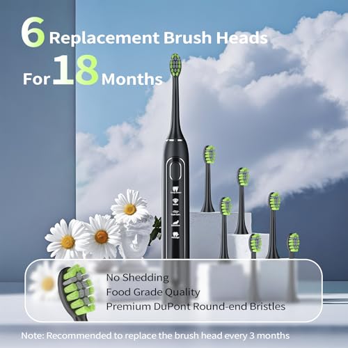 Sonic Electric Toothbrush for Adults: Deep Cleaning for Travel & Sensitive Teeth ? Rechargeable Toothbrush with 6 Brush Heads, 42000 VPM, 5 Modes, 100 Days Battery Life for for Home Family