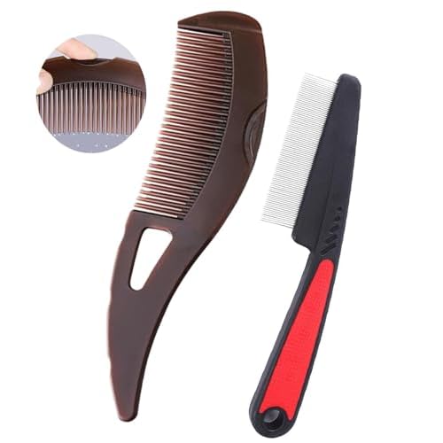 Dandruff Comb Fine Tooth Scalp Detox Comb Lice for Women, Men & Kids Stainless Steel Scalp Detoxing, Sweep & Massage Hair Brush Tool for Hair Care (Brown+Red)