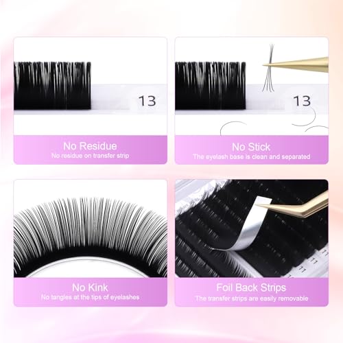 NAGARAKU Eyelash Extensions Individual Lashes 0.05mm C curl 7-15mm Mix Tray Classic Matte Black Soft Natural Faux Mink 16 rows 5 Trays