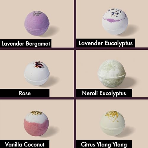 Handmade Bath Bombs Gift Set 6 Pack, Scented with Essential Oils, Spa Gift for Women