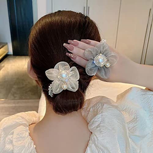 LOVEF Fashion Flowers Pearl Hair Elastic Band,Hair Rope Accessory Ponytail Holder for Lady Women Girls,Set of 4