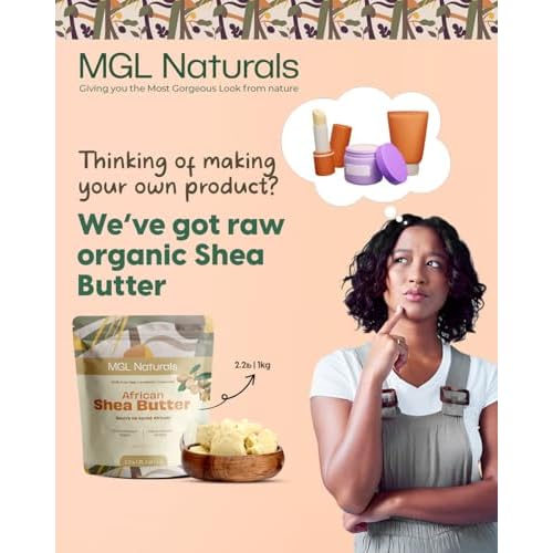 MGL Naturals Raw African Shea Butter Ivory 2.2 lb, 100% Pure, and Unrefined. Nourish and moisturize hair and skin. Use alone or DIY recipes. From Ghana. (2.2 lb | 35.3oz | 1kg)