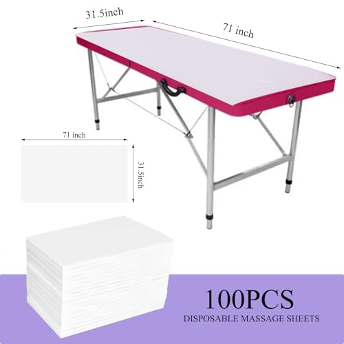 100PCS Disposable Bed Sheets 31.5" x 71", Non-Woven Fabric Massage Table and Spa Bed Covers, Breathable and Durable for Ultimate Hygiene and Comfort in Massage, Tattoo, and Spa Treatments (White)