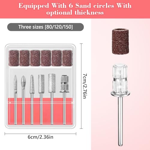 12Pcs Nail Drill bits Set,Professional Nail Art Tools Set for Acrylic Art,with 6 pcs Sanding Bands for Manicure & Pedicure Crystal Nail Files,Perfect for Nail Salons & Beauty