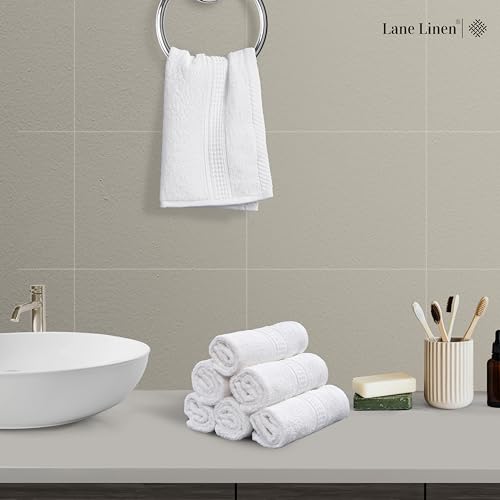 LANE LINEN 100% Cotton Washcloths 24 Pack - Spa & Salon Quality Face Towels - Ring Spun, Soft & Absorbent Wash Cloth Rags for Body, Beauty, Home, Gym - Fingertip Towels - 13"x13", White Washcloths