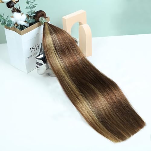 ISHOW Raw Human Hair Bundles, 100% Unprocessed Virgin Human Hair, 15A Straight Premium Quality Bundles Producer, 18 Inch Single Bundle, Long Lasting, Ombre Honey Blonde Color P4/27