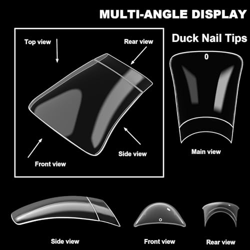 500Pcs Clear Duck Nail Tips Short - 10 Sizes Pre-Shaped Professional Press Ons for Nail Extension, Half Cover Acrylic Soft Gel Tips for Home DIY Nail Salon With Box