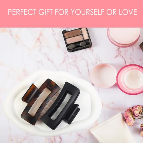 Claw Clip for Women, 4.3" Large 360¡Æ Grip Butterfly Spring Hair Clip, Matte Claw Clips 2 Pack - Strong Hold Rectangle Clips, Durable for Thick Hair, Black & Tortoise
