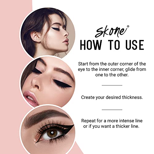 Skone Waterproof Liquid Eyeliner - Long Lasting & Smudge Proof - Insanely Intense Tattooed Eyeliner Pen with Felt Tip Applicator - Jet Black (0.07oz)