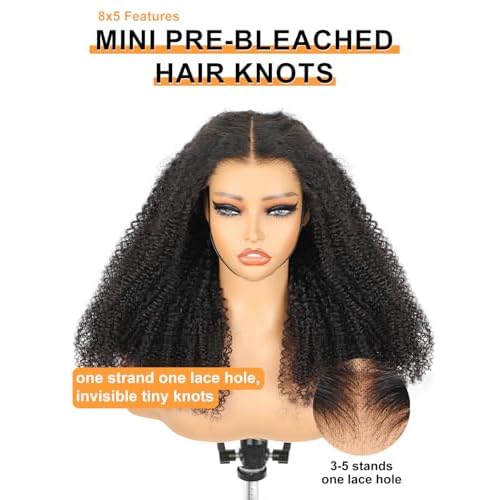 Domiso 26 Inch Afro Kinky Curly Glueless Wigs Human Hair 8X5 M-Cap Lace Pre Cut Lace Front Human Hair Pre Plucked Knots Bleached Beginner Wigs For Women