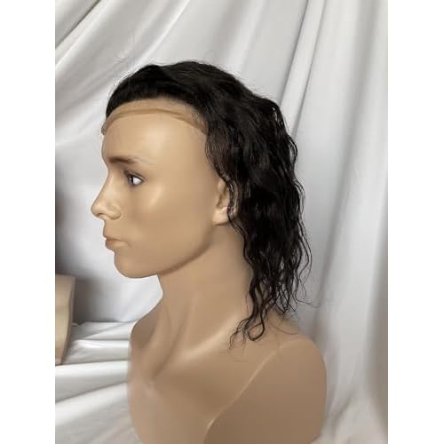 12" Human Hair Toupee Natural Wave 10¡¿8 Inch Hairpieces for Men 100% European Virgin Human Hair Replacement System Hair Topper Pieces for Men Mono Net with PU Around (#natural black color)