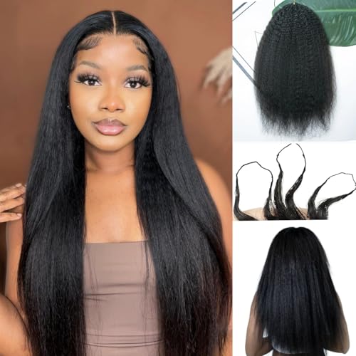 Kinky Straight Feather Crochet Hair Extensions Pre Looped Crochet Human Hair Curly For Black Women Pre Separated Knotless Crochet Hair 20Inch 120g