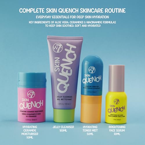 W7 Skin Quench Full Size Skincare Gift Set - Hydrating Skincare Bundle with Aloe Vera & Ceramides - Complete & Long-Lasting Moisturizing At-Home Routine