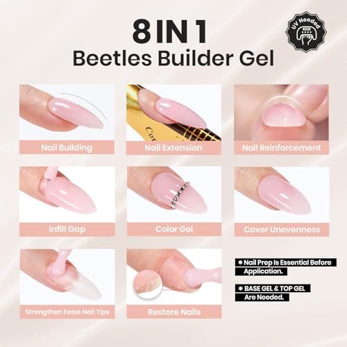 Beetles Builder Gel Set,Vitreous Radiance 4 Colors 8 in 1 Strengthening Apex Building Nail Extension with Base&Top Coat for Beginners DIY Salon at Home,Silver Cat Eye Gel Nail Polish,UV&LED Needed