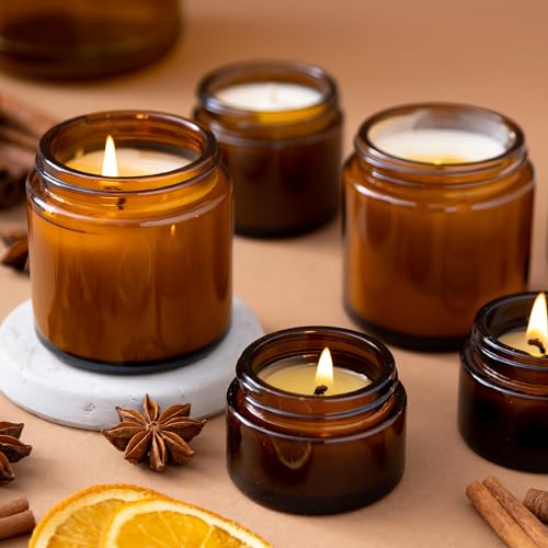 KEYWING 2oz Small Glass Jars, 35 Pack Amber Glass Cosmetic Jars with Black Lids, Round Sample Container with Inner Liners for Cream, Lotions, Powders and Ointments