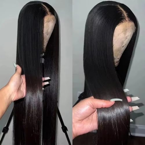 SIFULAN 13x4 Straight Lace Front Wigs Human Hair 28 Inch HD Transparent Lace Frontal Wigs Human Hair Pre Plucked 180% Density Glueless Human Wig for Women Natural Color