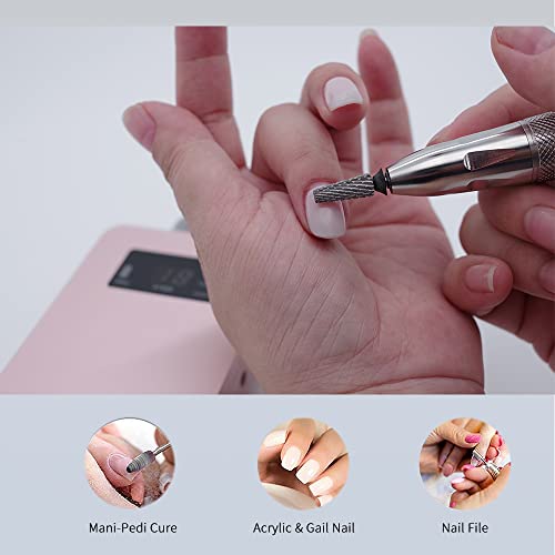 S2, Brushless Nail Drill, Portable Professional Rechargeable Cordless E File for Acrylic Nail and Gel, Manicure Pedicure Tool Set with Nail Drill Bits, Sanding Band, Pink (Pink)