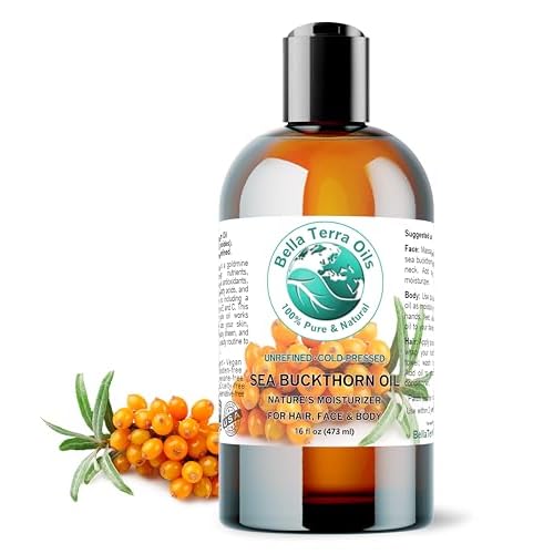 Bella Terra Oils - Sea Buckthorn Oil 16 oz - Capturing the Essence of Organic Sea Buckthorn Berries, Loaded with Omega-7 & Omega-9, A Sumptuous Embrace for Skin