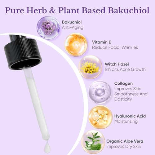 Bakuchiol Retinol Serum for Face - Retinol Alternative for Sensitive Skin with Vitamin E, Hyaluronic Acid, Collagen, Serum for Anti-Aging, Wrinkle Reduction Skin Firming & Smoothing 1 oz
