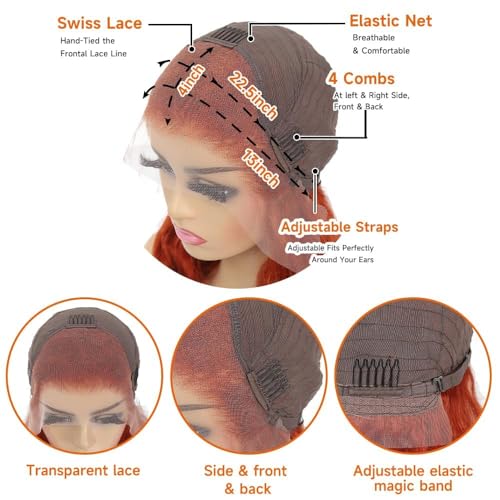 Ginger Lace Front Wigs Human Hair 13x4 Straight Wigs Pre Plucked 180 Density Human Hair Wigs For Black Women 30 Inch
