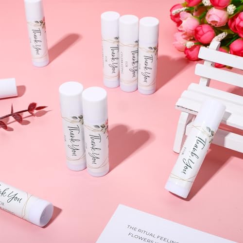 Whaline 60Pcs Thank You Gift Lip Balm Bulk Wedding Lip Balms Vanilla Flavor Floral Moisturizing Lip Care Guest Basket Gift Stuffer for Bridal Shower Baby Shower Birthday Party Favor Supplies