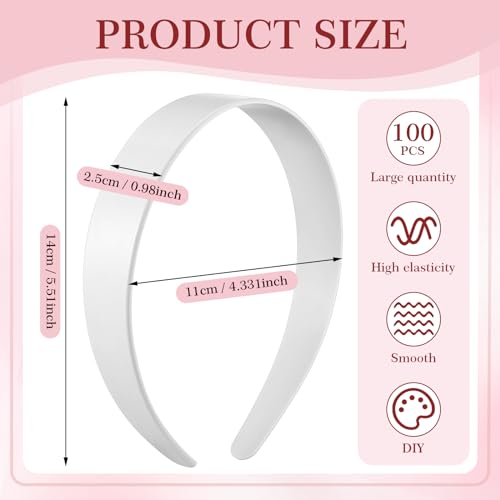 Hotop 100 Pcs Plastic Headbands Bulk 1 Inch Wide Craft No Teeth Plain Headbands DIY Hair Band Accessories for Girls Women (White,1 Inch Wide)