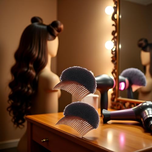 2pcs Brown Women Soft Sponge Foam Hair,Clip Hair Comb Braid Tool Styling Accessories,Base Inserts Bump Up Hair Pads Styling Stick Bun Maker Braid Tool Barrettes