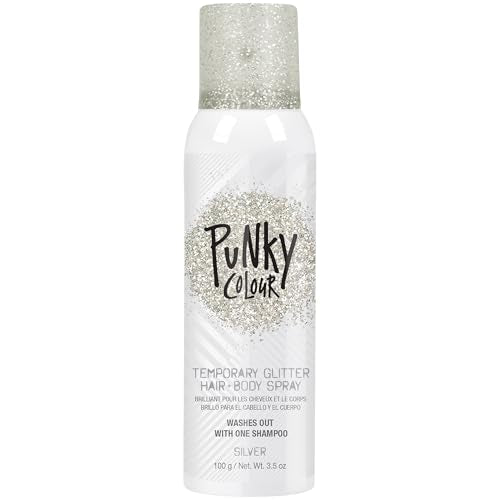Punky Temporary Hair and Body Glitter Spray Silver ? Glitters Hairspray, Adds Sparkly Shimmery Glow, Hair Glitter for Kids, Women, Men 3.5 oz