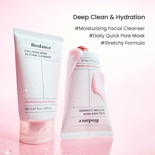 BIODANCE Collagen Mask To Foam Cleanser, Pink Face Wash for Women, 2-in-1 Pore Mask and Hydrating Foaming Facial Cleanser for Sensitive Skin, Oily Skin, Korean Skincare¤Ó5.07 fl. oz. (150 ml)