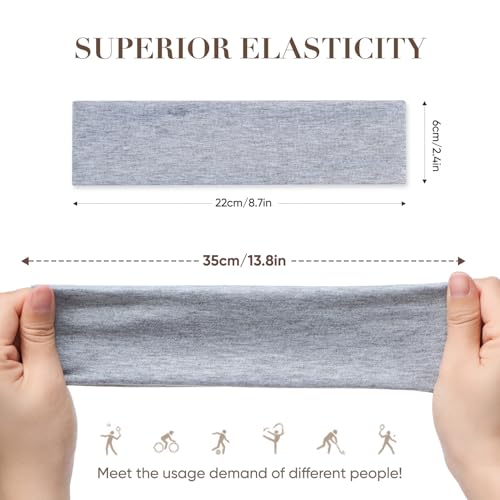 9 Pack Headbands for Women Non Slip - Fabric Elastic Hair Bands for Women's Hair, Soft Cotton Cloth Stretchy Sport Headbands, Sweat Absorption Athletic Hairbands for Workout Yoga Running - A