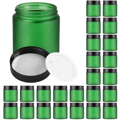 Glass Jars with Lids,Eco-Friendly Cosmetic Containers with Airtight Black Lids & Liners, Multi-Color Options for Cream, Lotion, Body Butter, DIY Skincare Travel Jars (Green Frosted, 4oz)