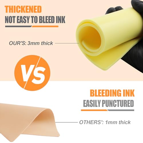 10Pcs Tattoo Practice Skins, 3mm Thick Fake Skin 6"x8" - Realistic Reusable Silicone Sheet for Beginners & Professional Artists Tattoo Skin with Storage Box