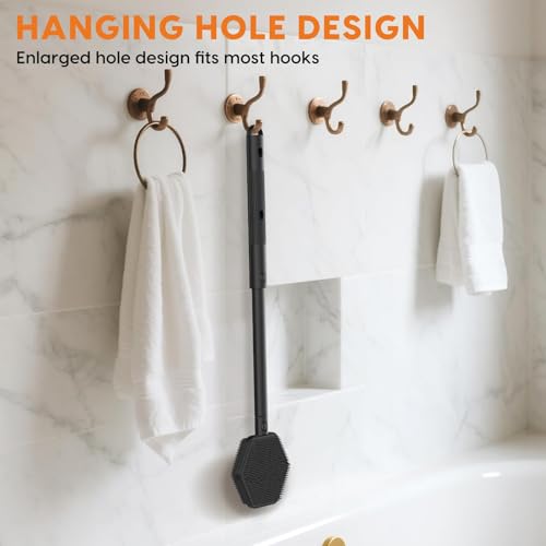 Silicone Back Scrubber for Shower with 24 inch Adjustable Handle, Double Sided Shower Brush for Exfoliating and Massage