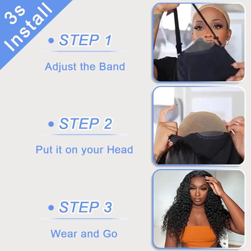 30Inch Glueless Wigs Human Hair Pre Cut 5x5 Deep Wave Lace Closure Wigs 180% Density Wear and Go Curly Wig for Black Women Natural Black Color Small Head Friendly