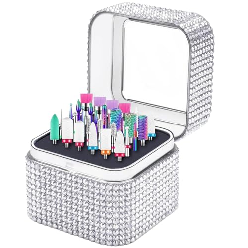 Nail Drill Bit Holder, Dustproof Rhinestones Drill Bit Organizer Case 30 Holes Efile Nail Tech Bits Storage Container Box Manicure Tools E file Accessories Collector for Salon, Travel, Home(Only Box)