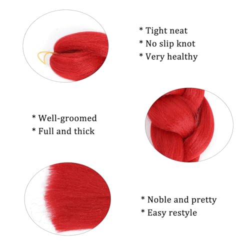 Herina Red Braiding Hair Fake Braids In Hair Extensions 3pcs Red Hair Extensions Heat Resistant Jumbo Braiding Hair For Women(3pc/pack)