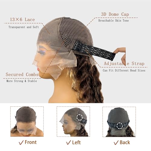 30 Inch Highlight Ombre Deep Wave Lace Front Wigs Human Hair Wig 13x6 Honey Blonde Wig Human Hair HD Glueless Deep Wave Wig 4/27 Colored Wet and Wavy Curly Wig Pre Plucked for Women