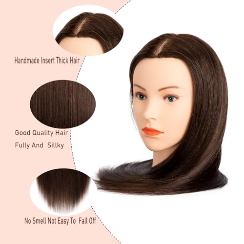 Mannequin Head with 80% Human Hair,26"-28" Cosmetology Human Hair Mannequin Head Hairdressers Practice Doll Head for Hair stly with Free Clamp Holder (#4 Dark Brown)
